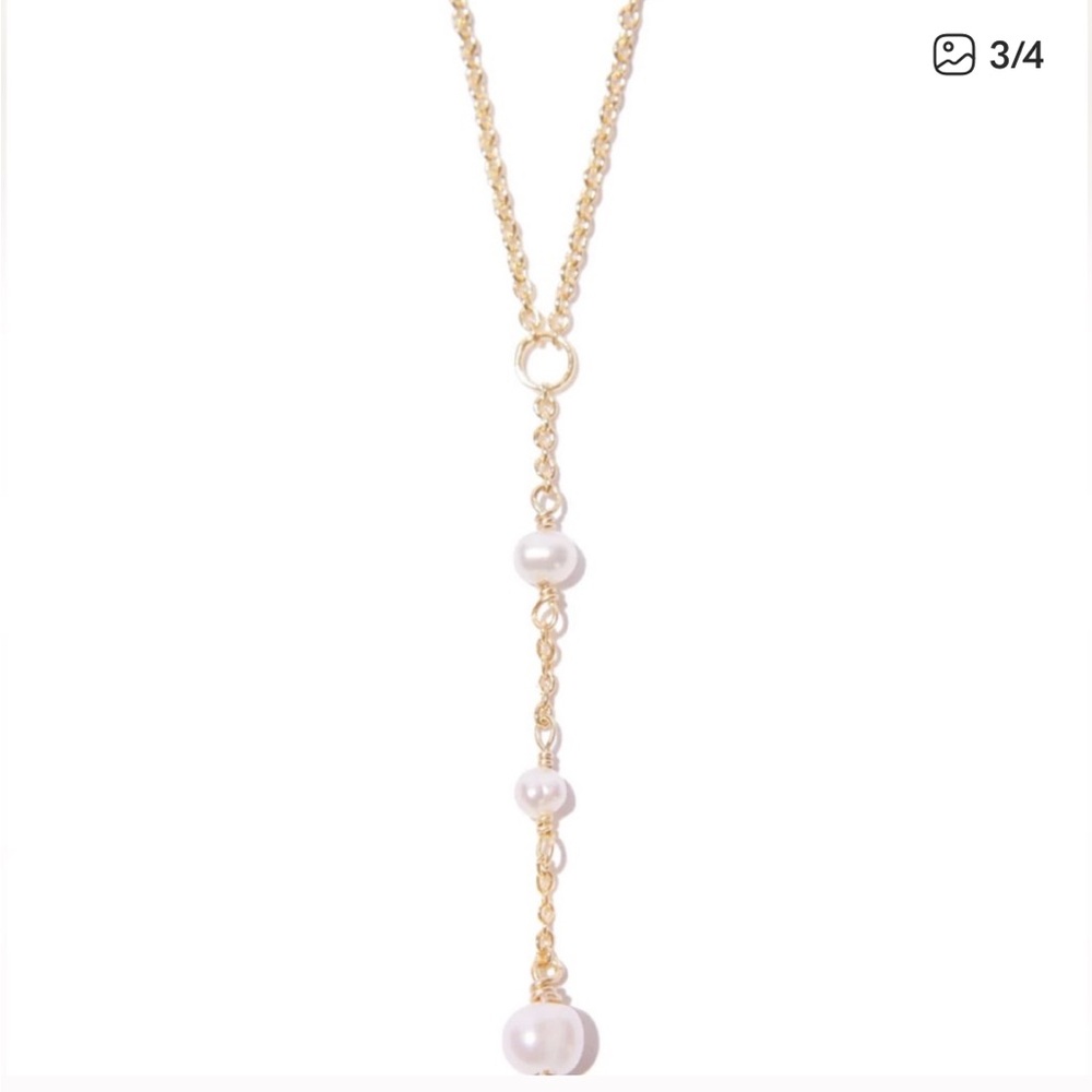 BYCHARI Evelyn Coco Lariat ~ Gold Plated Freshwater Pearls Necklace - Picture 2 of 6